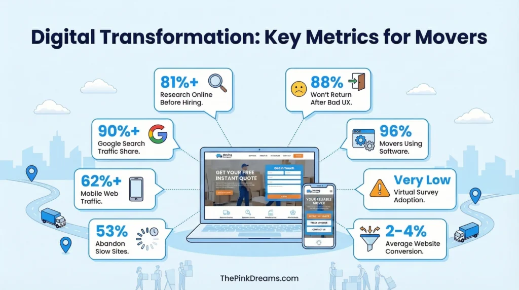 Digital transformation metrics and online trends for movers.