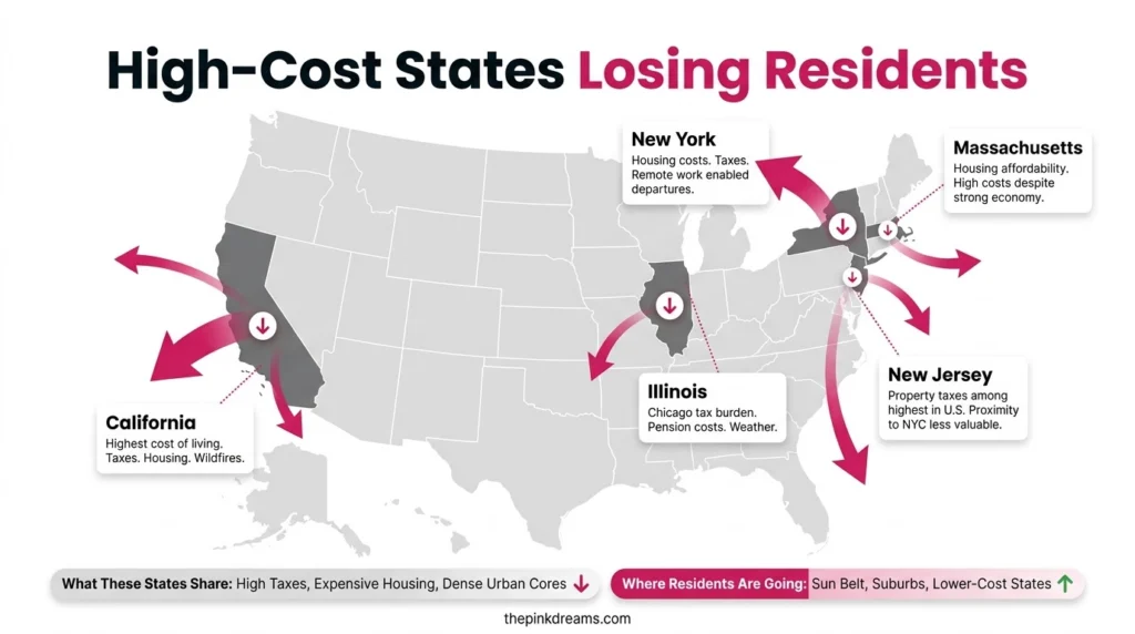 Map showing U.S. states losing residents due to high living costs