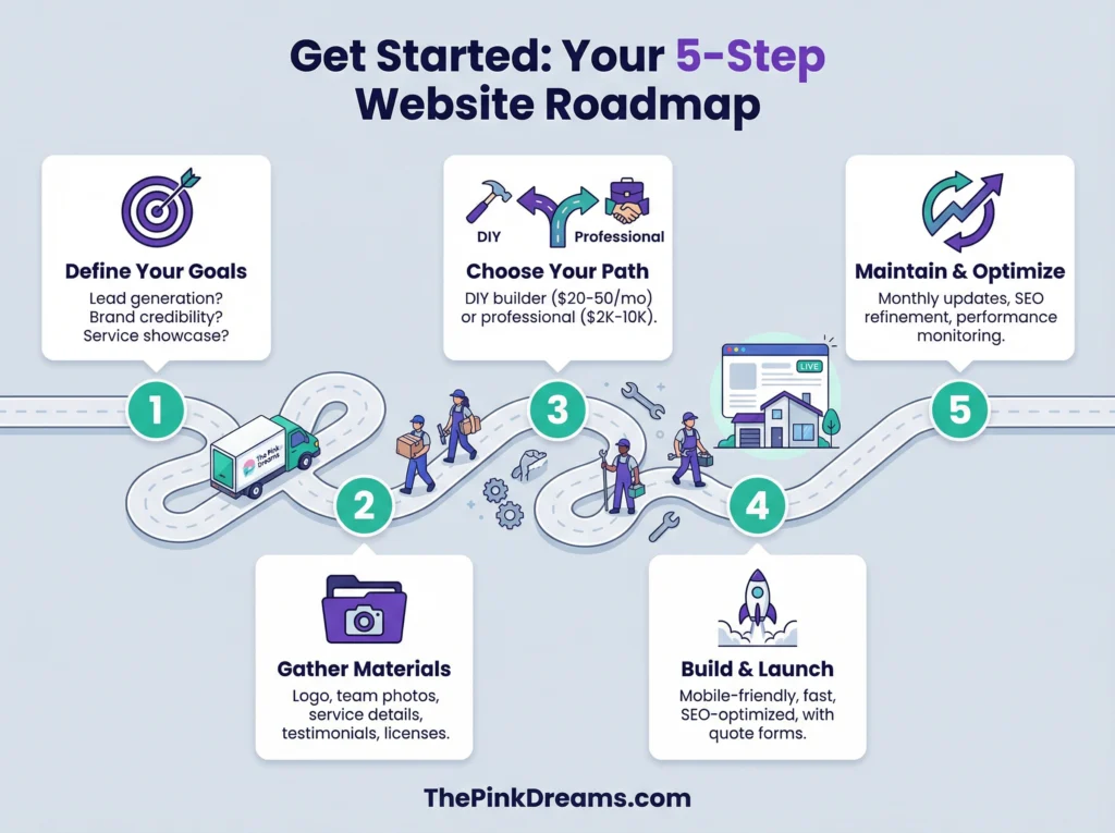 Five-step roadmap for building a moving company website.
