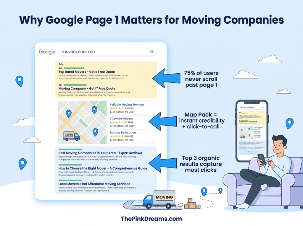Why ranking on page one of Google helps moving companies generate more calls, leads, and bookings