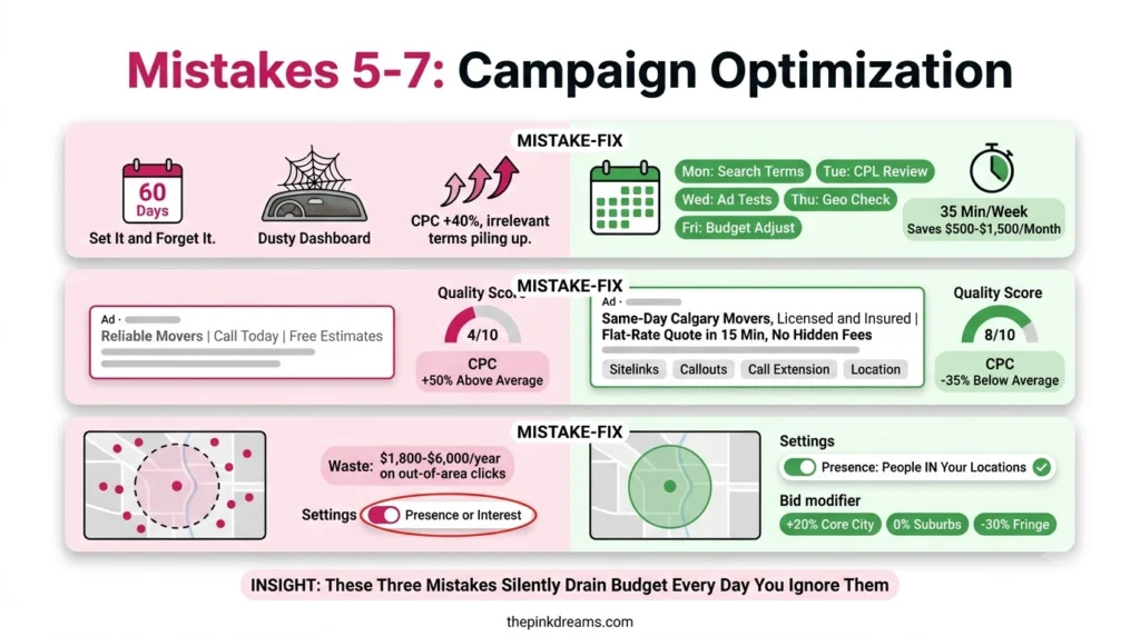 Google Ads campaign optimization mistakes for moving companies