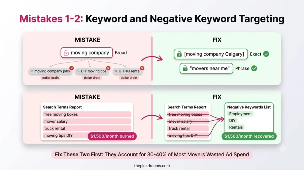 Google Ads keyword and negative keyword targeting for moving companies
