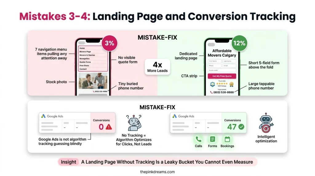 Google Ads landing page and conversion tracking for moving companies