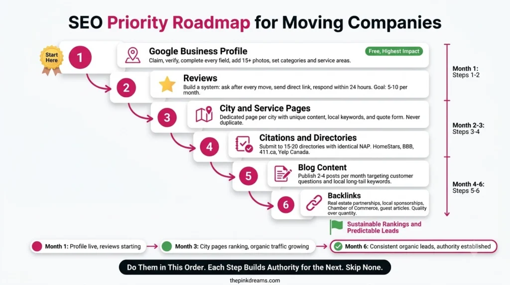 SEO priority roadmap for ranking a moving company on Google