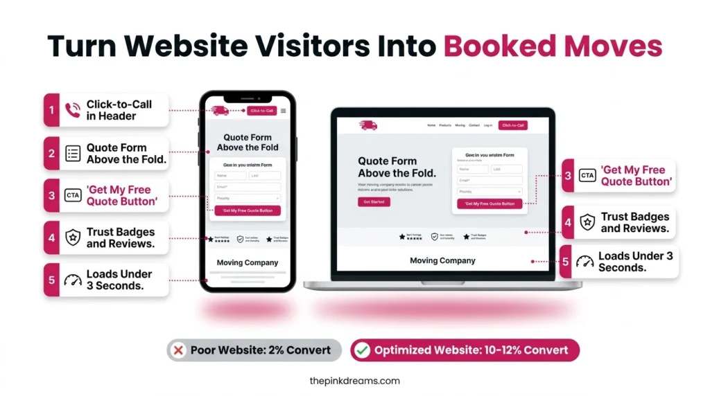Moving company website conversion tips to turn visitors into booked moves