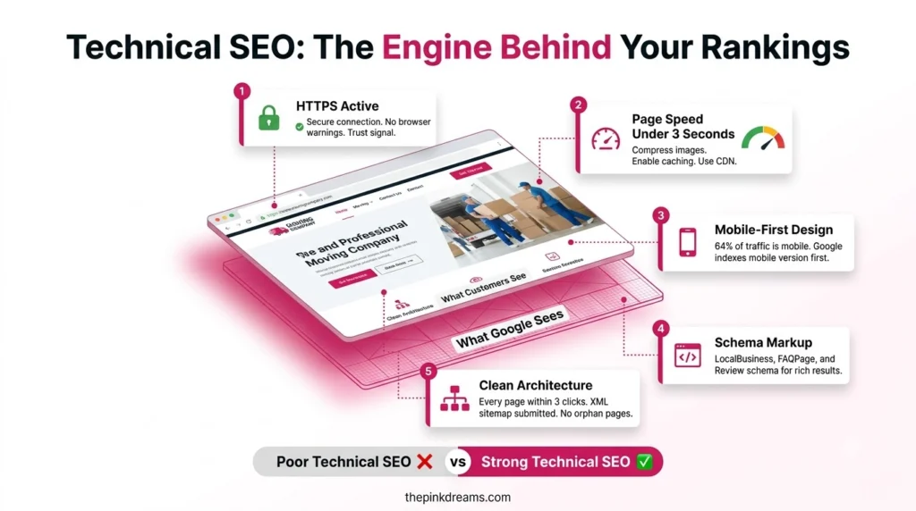 Technical SEO elements for a moving company website