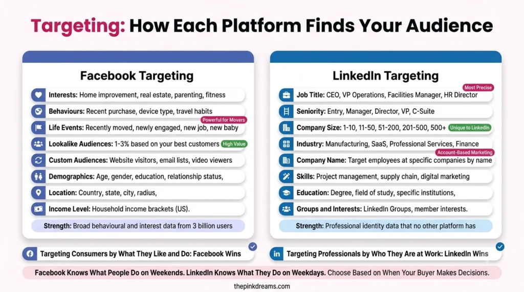 Facebook vs LinkedIn Ads targeting comparison
