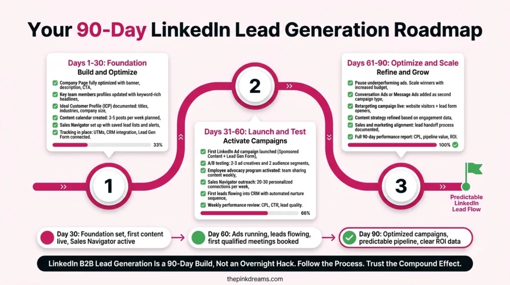 90-day LinkedIn B2B lead generation roadmap for building, testing and optimizing campaigns
