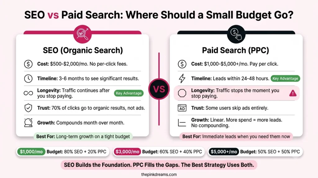 SEO vs paid search comparison for small businesses