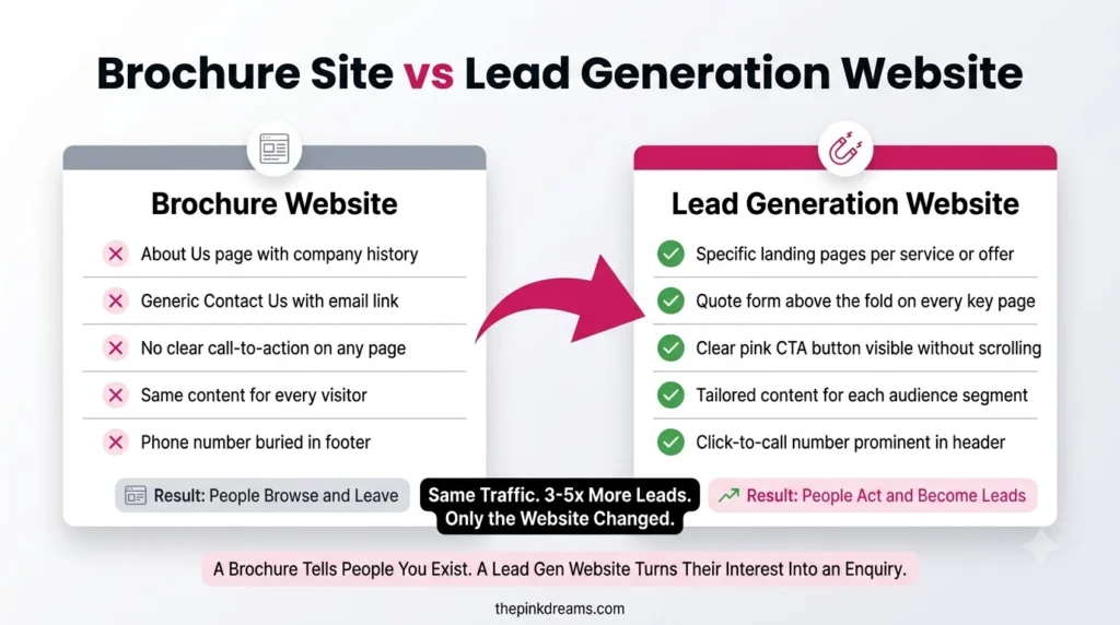 Lead generation website versus brochure website comparison