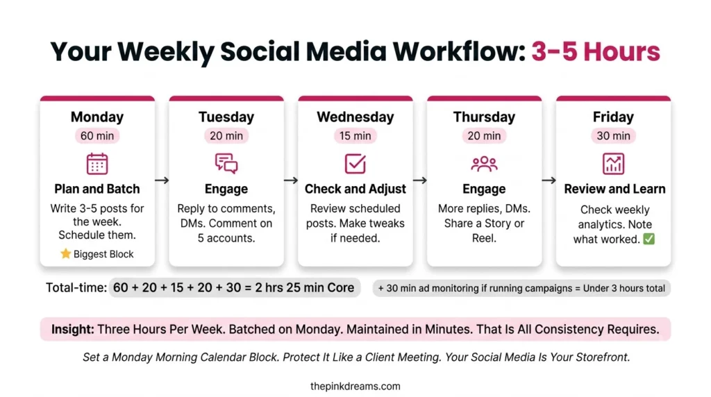 Weekly social media marketing workflow for small businesses