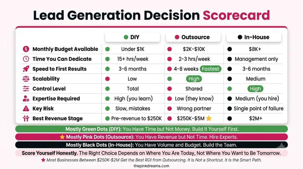 Lead generation decision scorecard for choosing between outsourcing and in-house