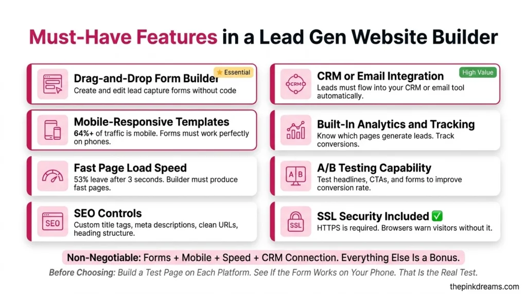 Essential features of a lead generation website builder