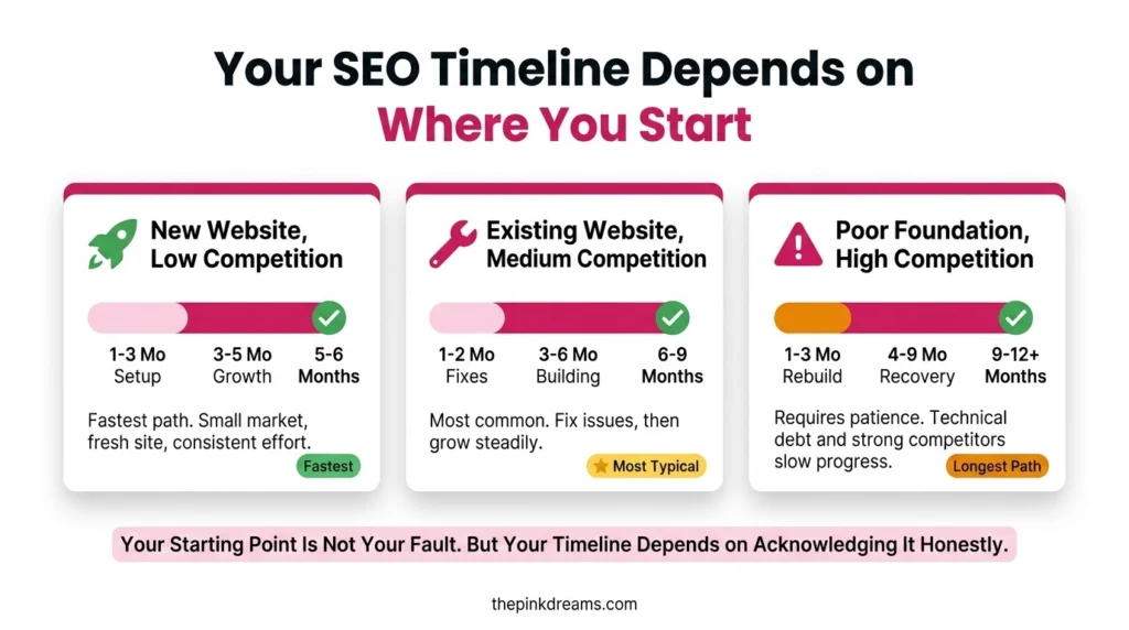 SEO timeline based on website starting point and competition