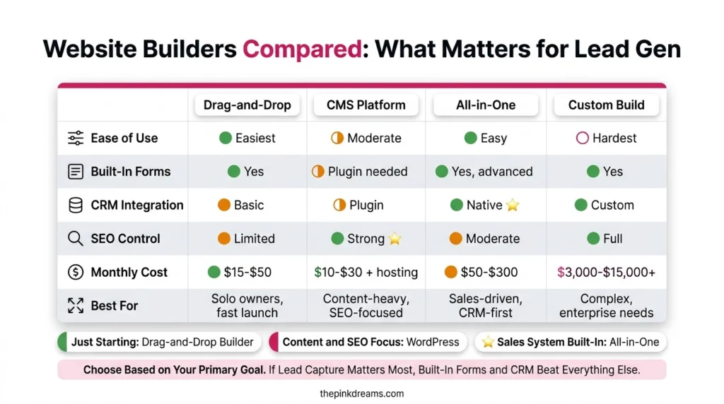Website builders compared for lead generation features and costs