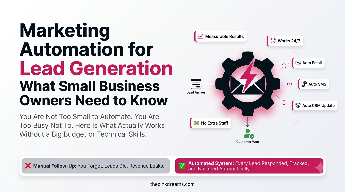 Marketing automation for lead generation showing automated emails, SMS, and CRM updates