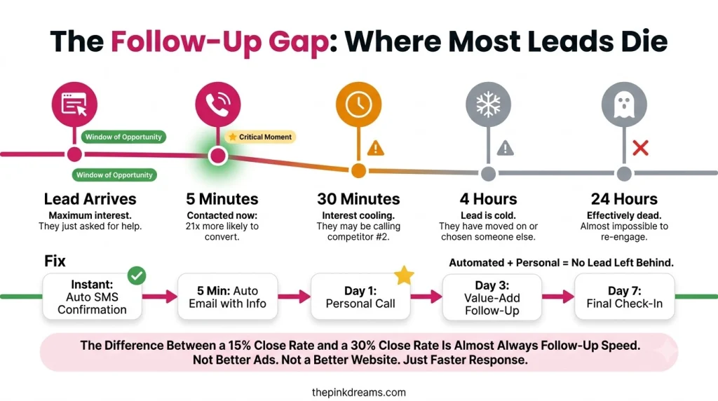 Lead follow up timeline showing how response time affects lead conversion