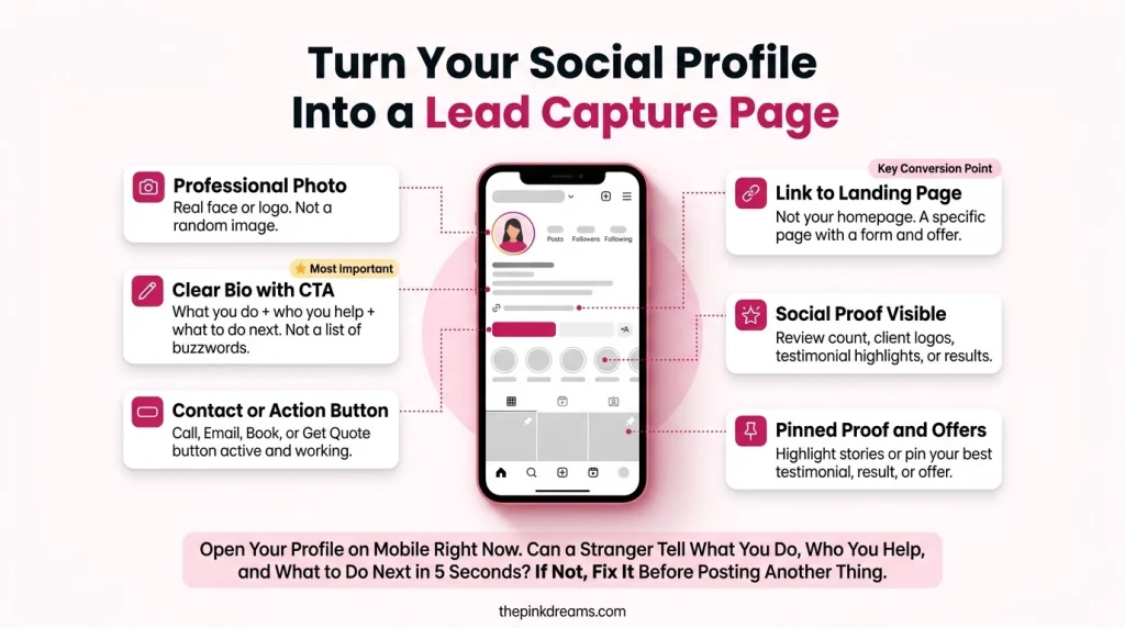 Social media profile optimized for lead capture