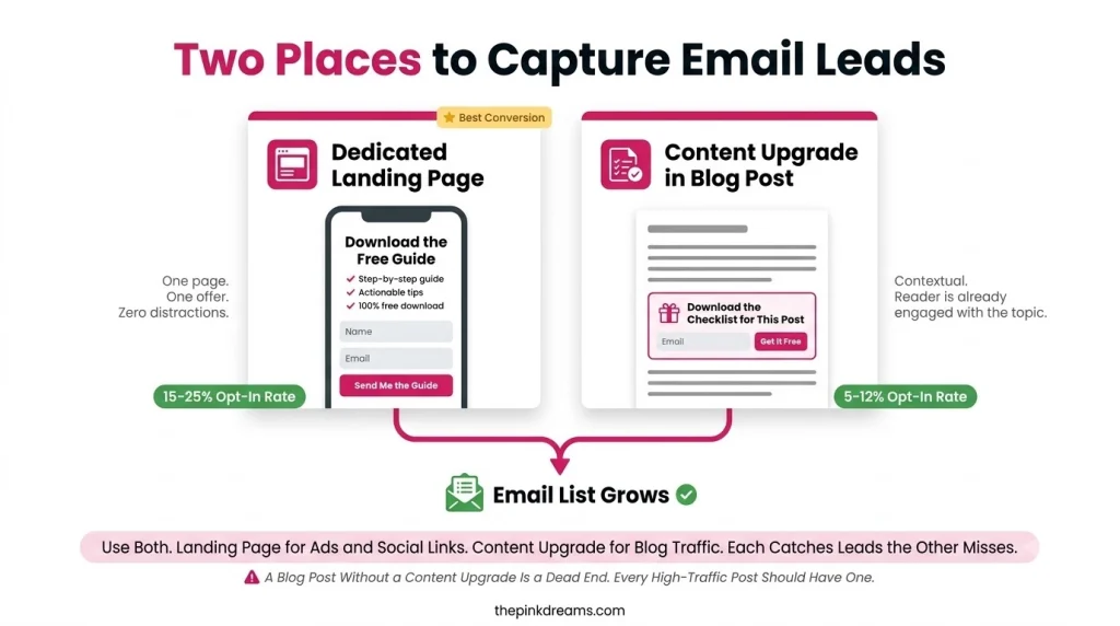 Two ways to capture email leads with landing pages and content upgrades